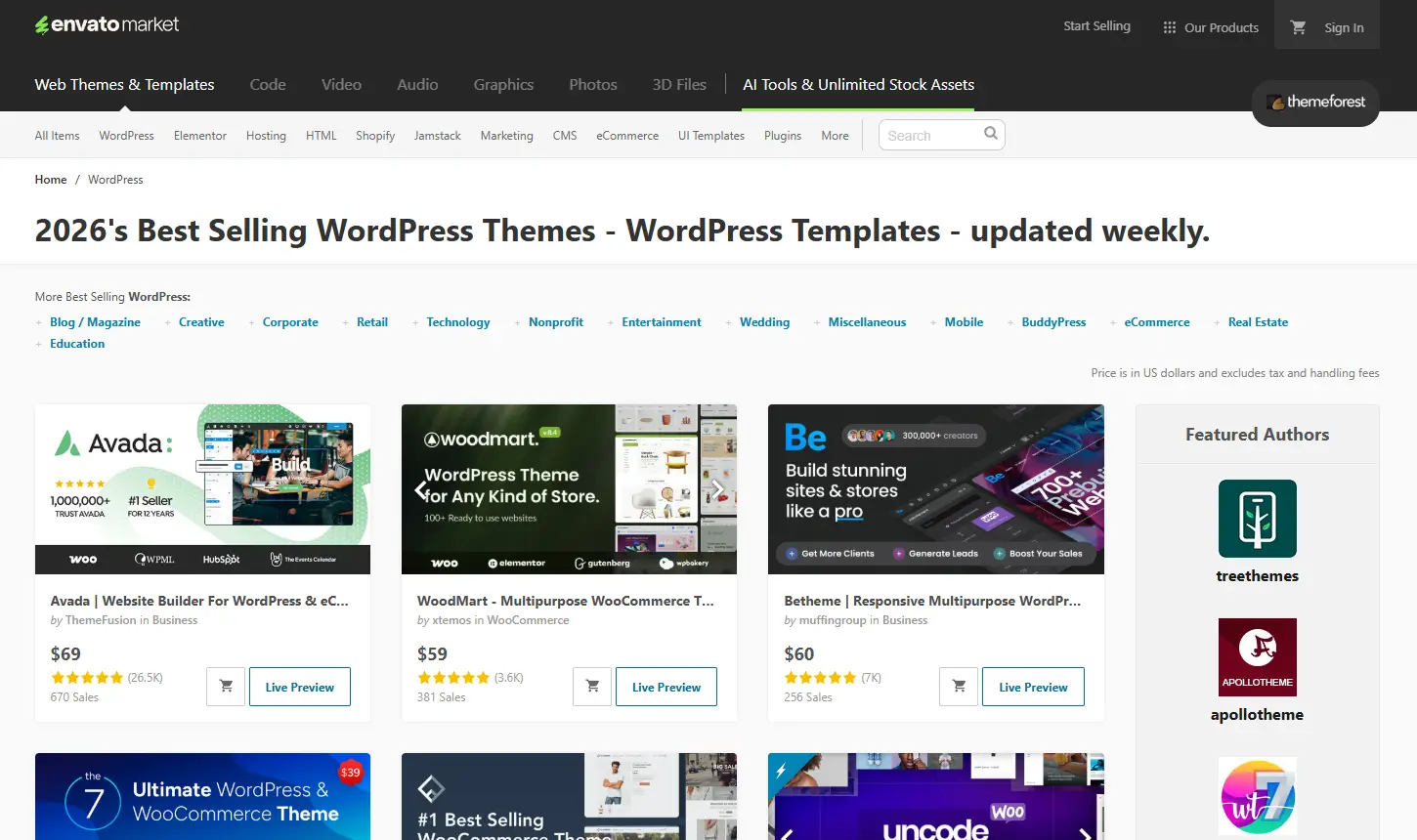 Выбор шаблона на themeforest.net