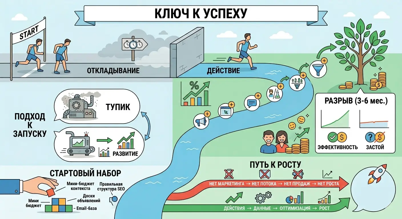 нет маркетинга → нет потока → нет продаж → нет роста